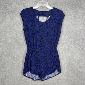 Ambiance Apparel Romper Womens Small Geometric Print Keyhole Back Rayon Jumpsuit